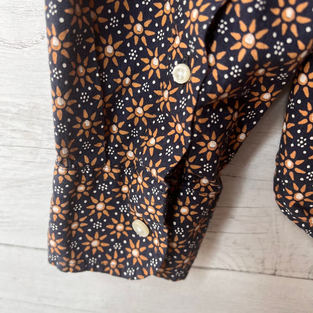 J Crew Shirt Mens SZ Medium Blue & Gold Geometric Floral Organic Cotton Stretch - Picture 12 of 16